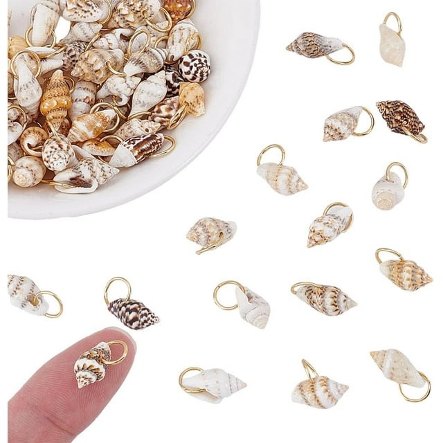 70 colgantes de concha natural, conchas marinas, cuentas artesanales, colgantes de concha de cauri, colgantes de concha de verano con anillos de acero inoxidable 304, conchas marinas pequeñas.