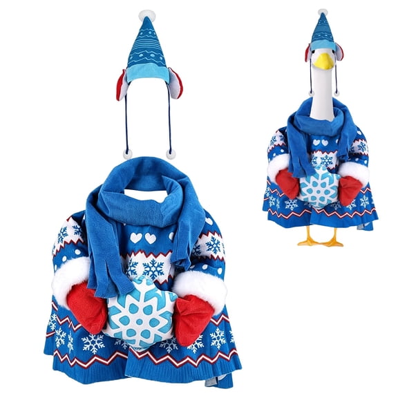 17 Inch Christmas Porch Goose Costume, Fuzzy Goose Outfit with Shawl & Bow Headband, Holiday Clothes for Lawn Goose Statue, Front Porch, Yard & Patio Decor
