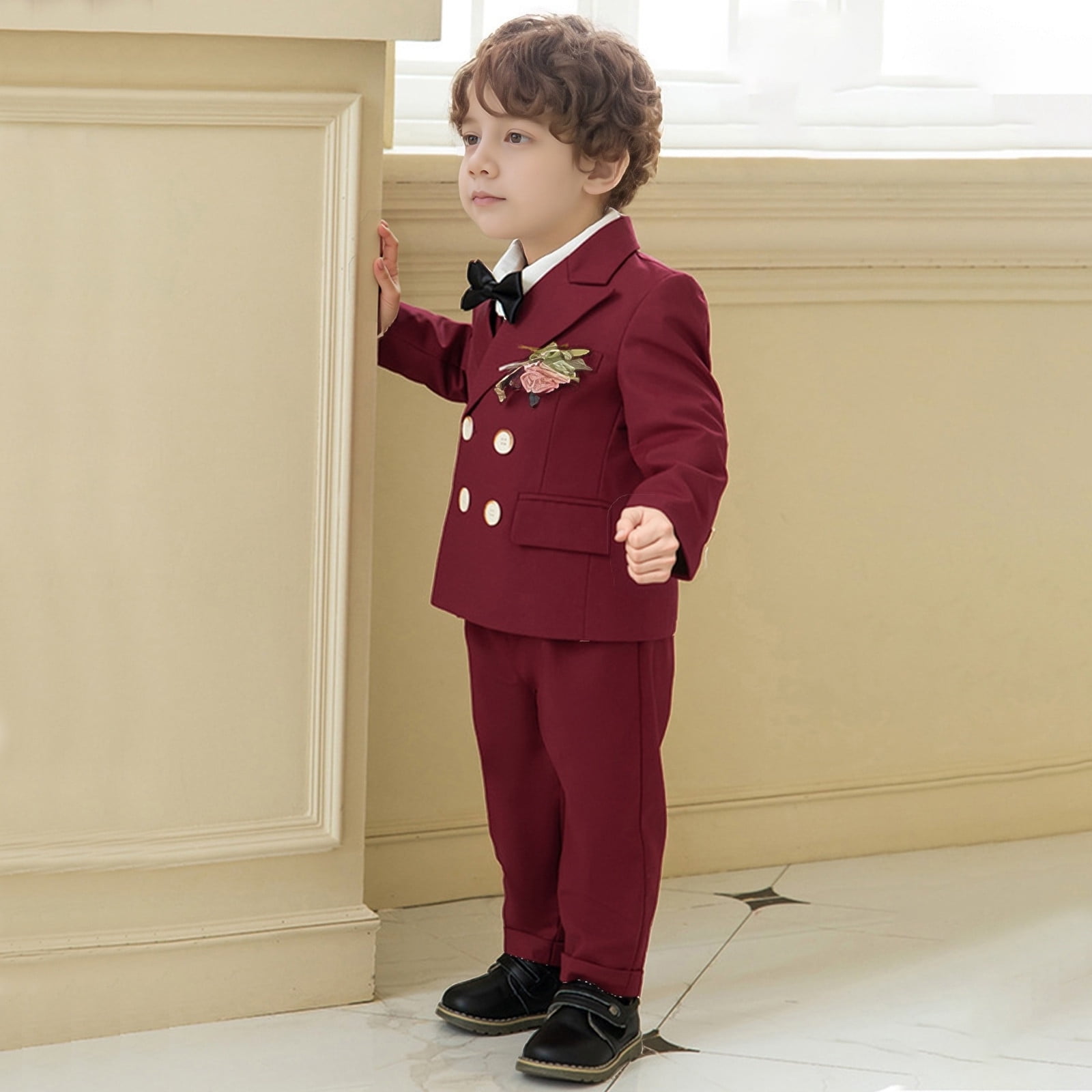 Dressy Baby Toddler Boy 5 Pcs Set Formal Tuxedo Suits No Tail Wedding Christening Baptism Outfits,Size:1-2 Years