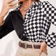 thumbnail image 5 of Camiseta Básica Camiseta básica Colorblock gasa para mujer, camisa informal, blusa, traje de oficina para mujer Cgtredaw para Mujer Negro T M, 5 of 8
