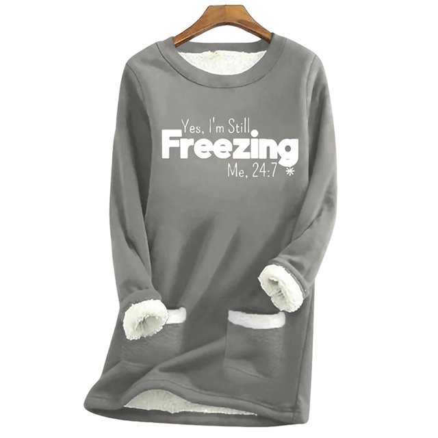 Fashnice Ladies T-shirt Letter Printed Pullover Crew Neck Sweatshirt Warm Fall Tops Dark Gray With Snowflakes 4XL