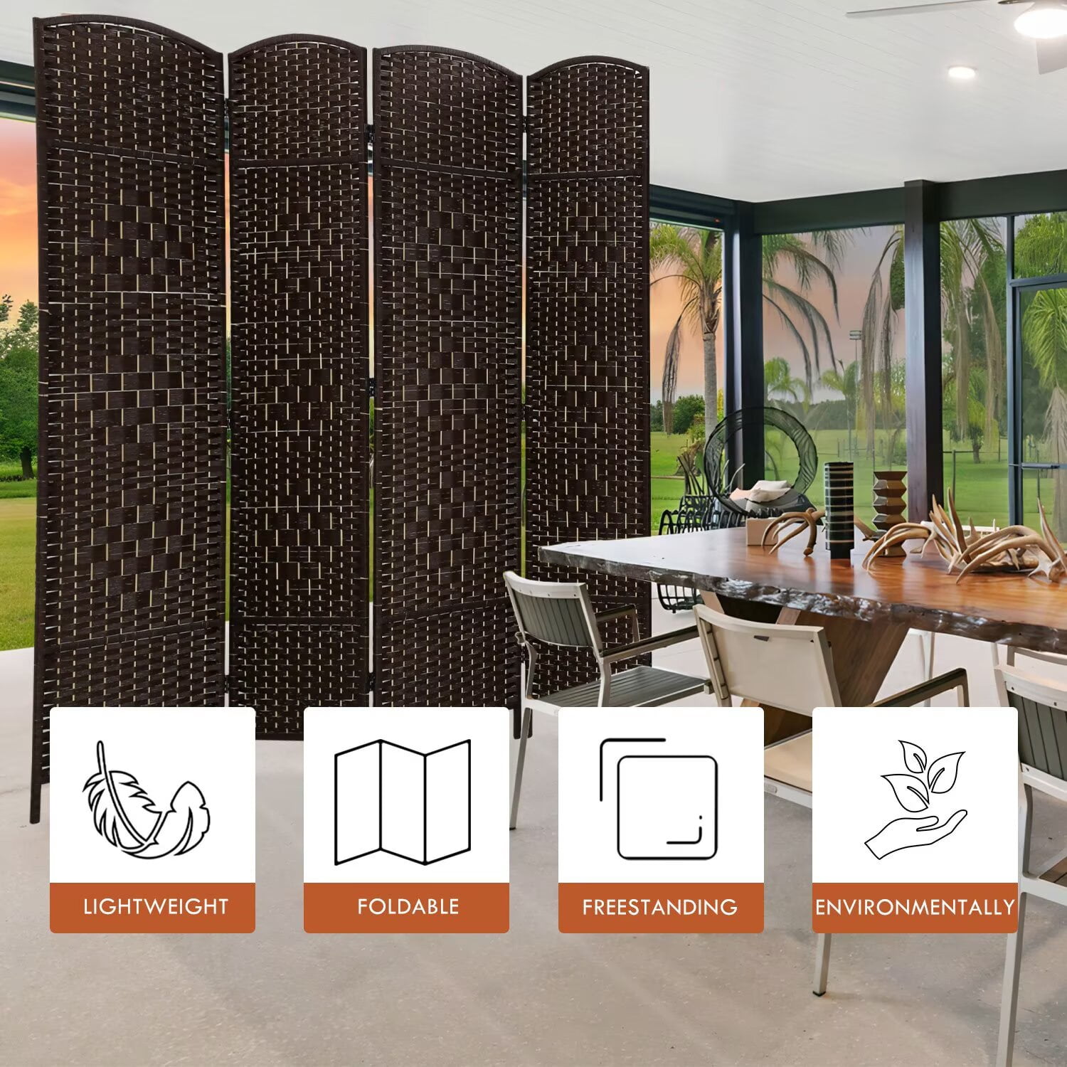 YRLLENSDAN,Room Dividers Panels Folding,Privacy wall Indoor,Wall Divider for Room Separation,Folding Privacy Screen, Freestanding,Wood,4 Panel,Brown