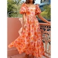 thumbnail image 2 of Women's Summer New Puff Sleeve Square Neck Printed A-line High Waist Dress, 2 of 5