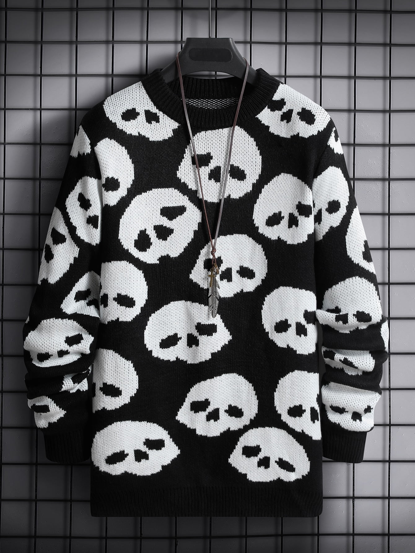 Men Skull Pattern Sweater 310112W15018 