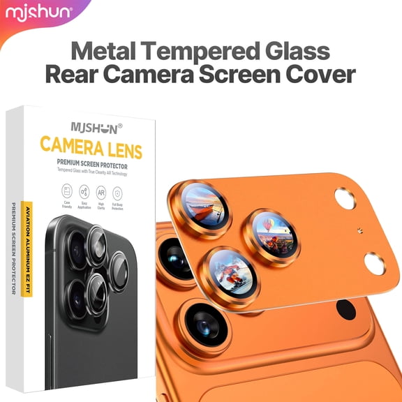MJSHUN Compatible with iPhone 17 Pro Max Camera Lens Protector - [Not Easy to Break][Strong Adsorption][Case-Friendly] Metal Tempered Glass Rear Camera Screen Cover - Cosmic Orange