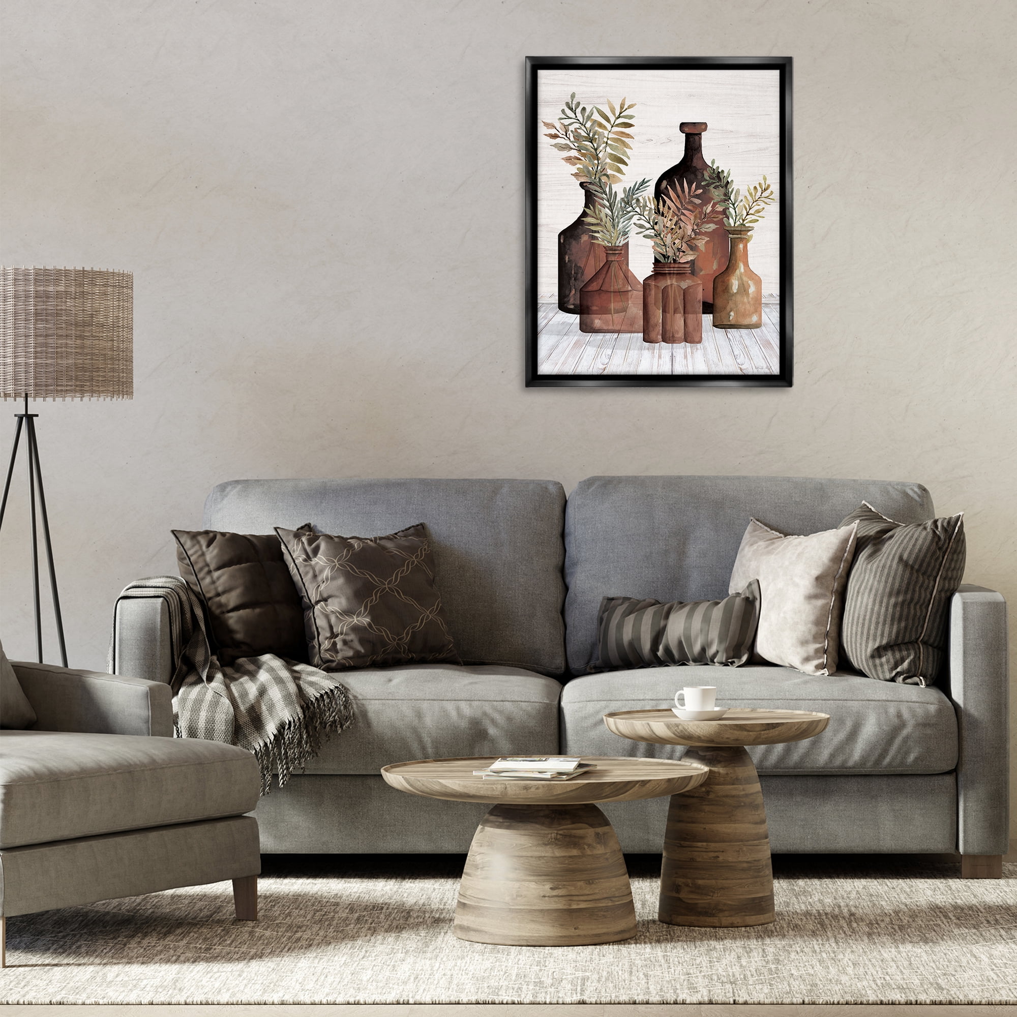 Stupell Industries Brown Pottery Botanicals Plants & Flowers Painting Black Floater Framed Canvas Art Print Wall Art, 25 x 31