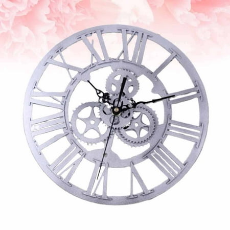 TABLZONE 1Pc Creative Retro Gear Wall Clock Silver Hanging Clock for Bedroom Kitchen Living Room