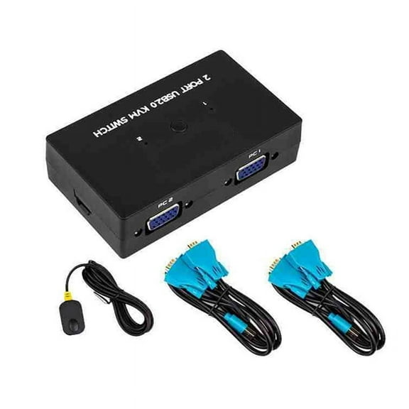 2-Port VGA KVM Switch Two-in-One-Out with Desktop Controller Shared Set of Keyboard, Mouse and Monitor,1 * VGA KVM Switch 1 * Desktop Controller 2 * VGA cable,Black