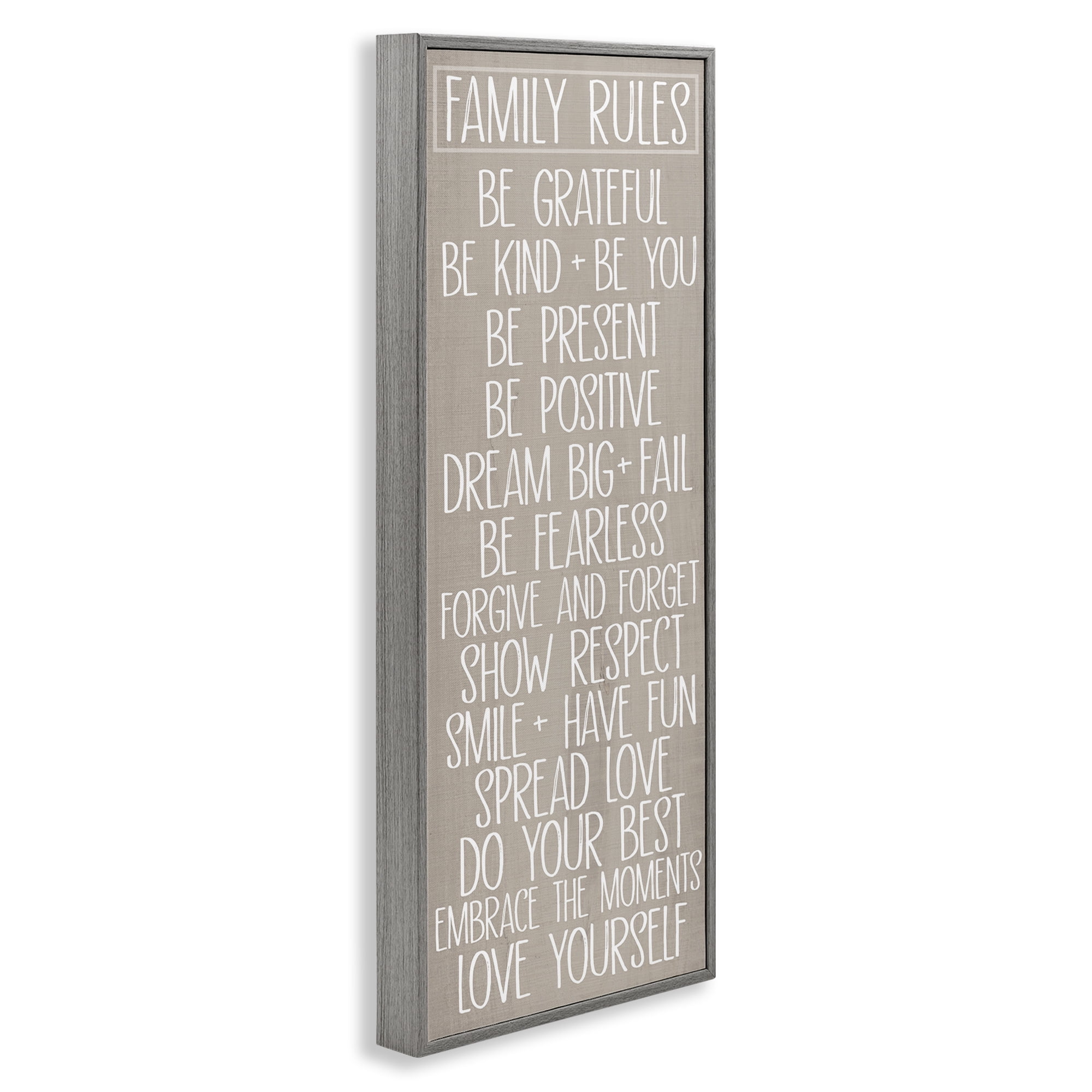 Stupell Industries Rustic Family Rules Typography Painting Gray Framed Art Print Wall Art, 13 x 30