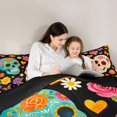 thumbnail image 4 of Homewish Watercolor Boho Sugar Skull Full Size Bedding Sets for Girls, Colorful Floral Butterfly Full Size Bed in a Bag, Black Reversible, 7-Piece, 4 of 7