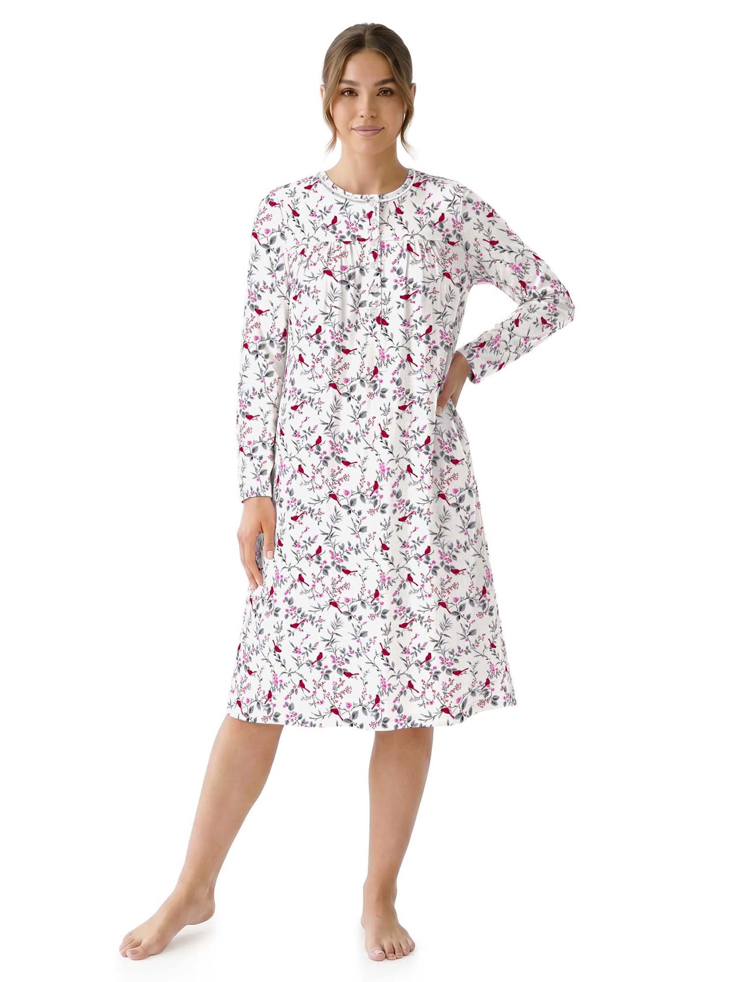 Aria Women’s Long Sleeve Stretch Velour 44" Sleepwear Nightgown, Sizes XS-5X