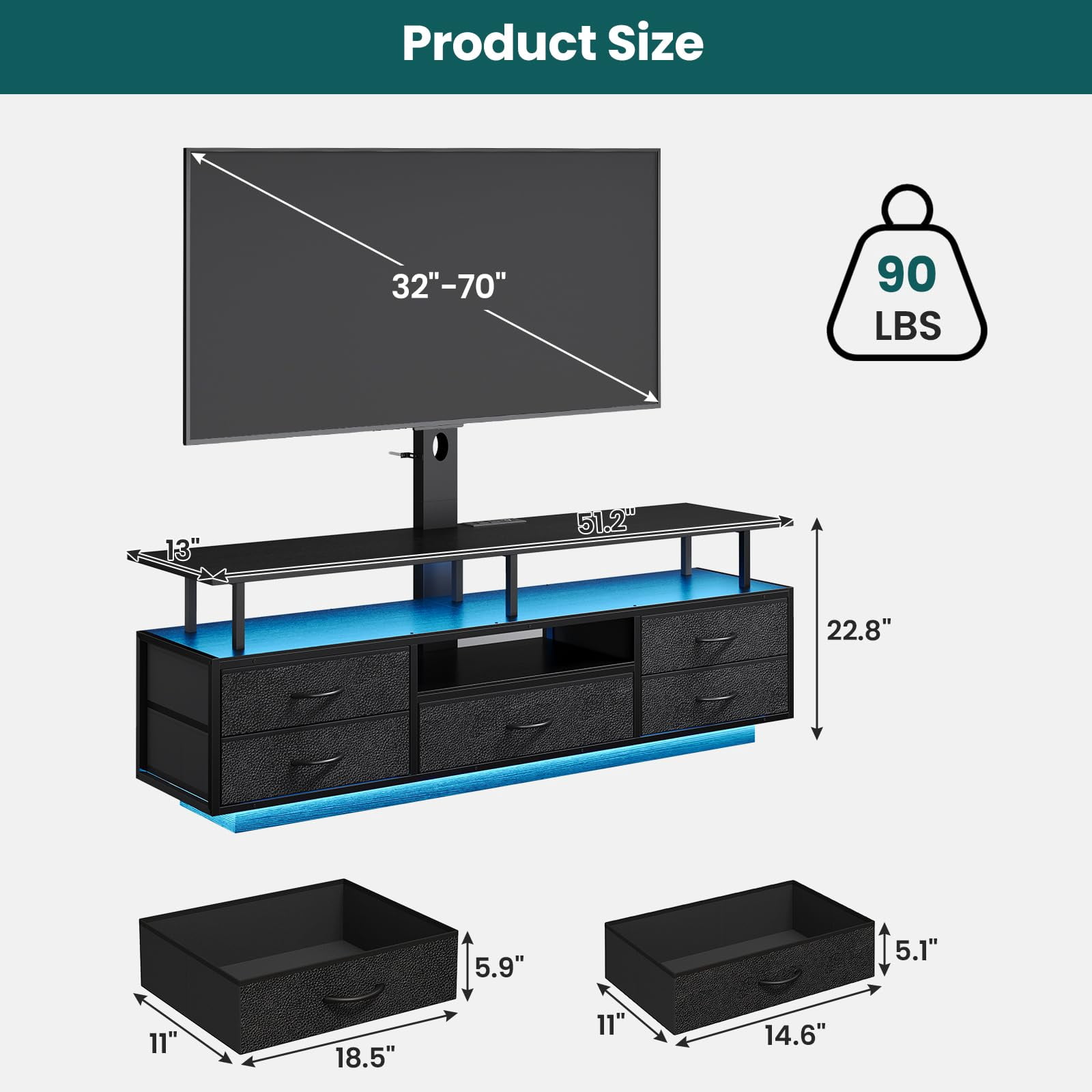 Afuhokles TV Stand with Mount for 32/55/65/70 inch TVs with Power Outlets and Storage, Entertainment Center with Storage for Living Room, Black