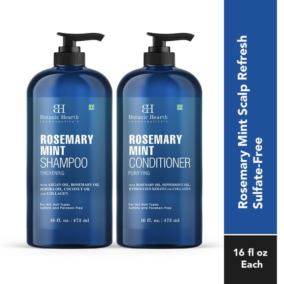 Botanic Hearth Rosemary Mint Shampoo and Conditioner Set with Keratin, Sulfate & Paraben-Free Hair Care for Men and Women, 16 fl oz Each