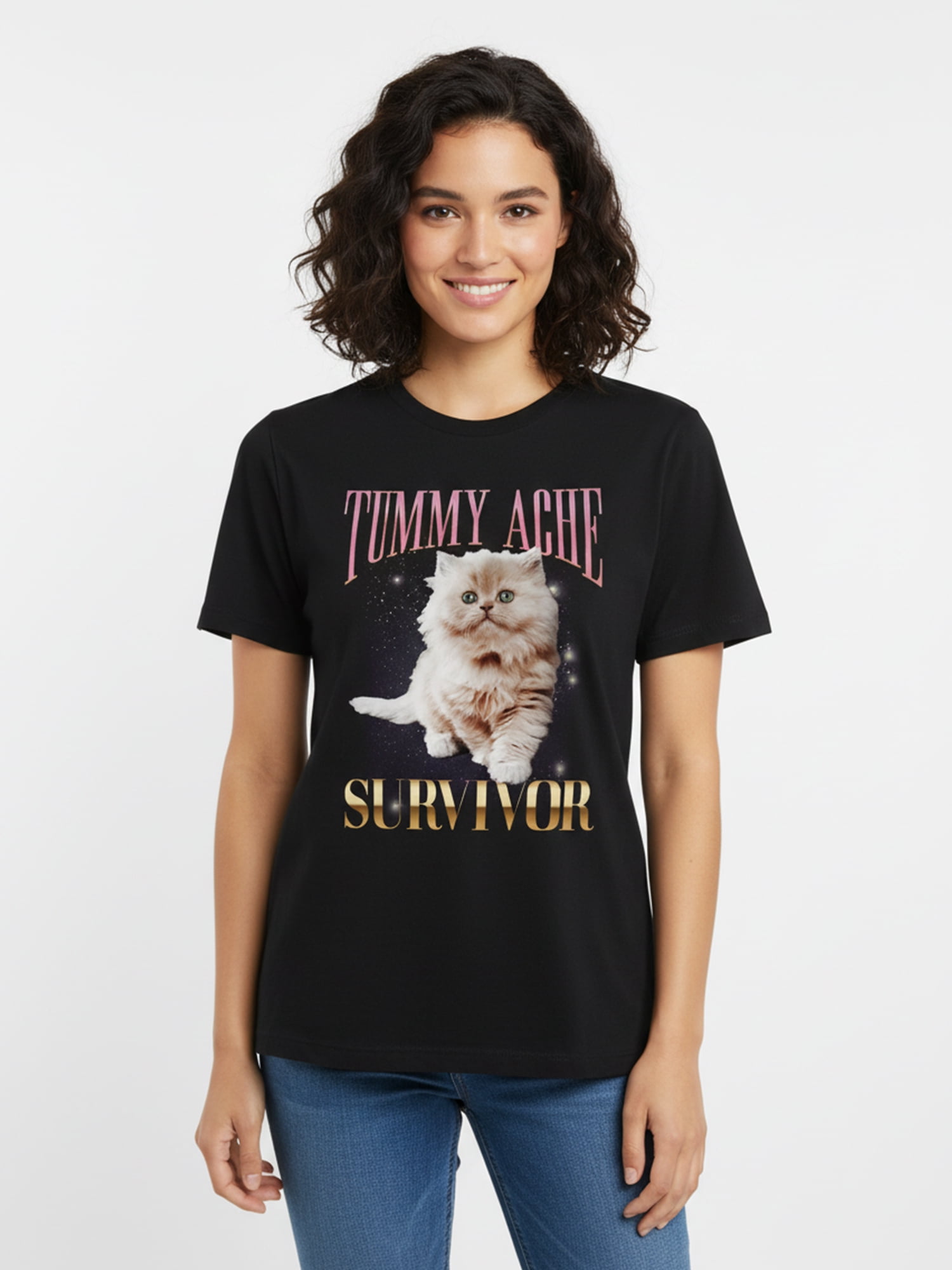 Young Women’s Graphic Everyday Short Sleeve Tee, Tummy Ache, Sizes XXS–XXL