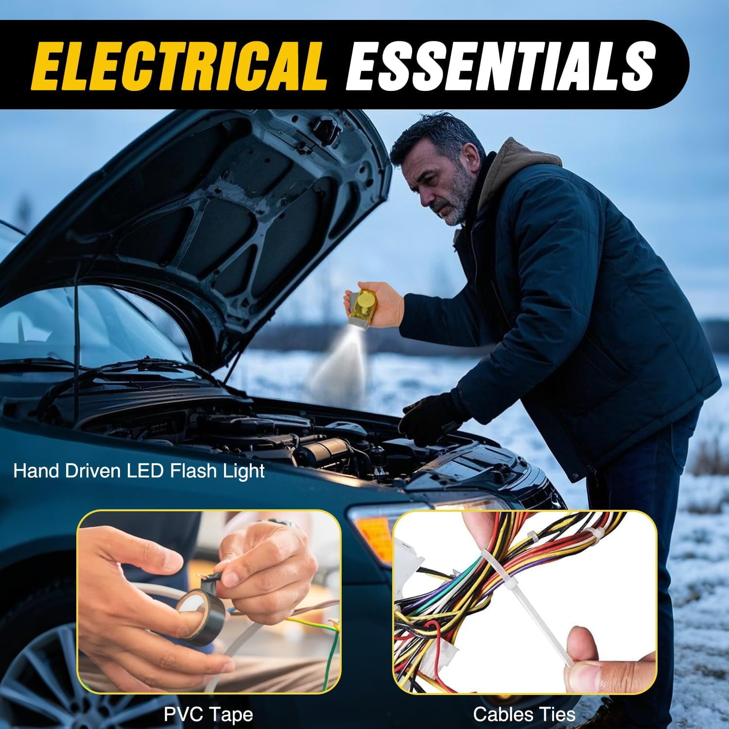 Nilight Car Emergency Kit with Jumper Cable Air Compressor Tire Repair Essential Tools First Aid Alligator Connector Electrical Kit for Travel Camping Outdoor Cars Truck SUV RV