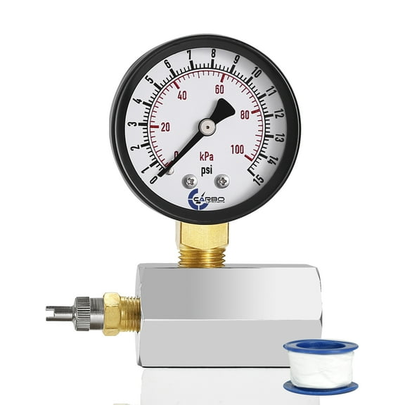 Gas Test Pressure Gauge 15 Pound, 15 PSI / 100 kPa, 3/4” FNPT Connection, Brass Valve, Chrome Plated Steel Body Assembly.