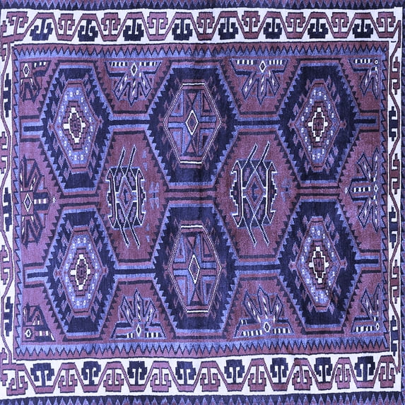Ahgly Company Machine Washable Indoor Square Persian Blue Traditional Area Rugs, 4' Square