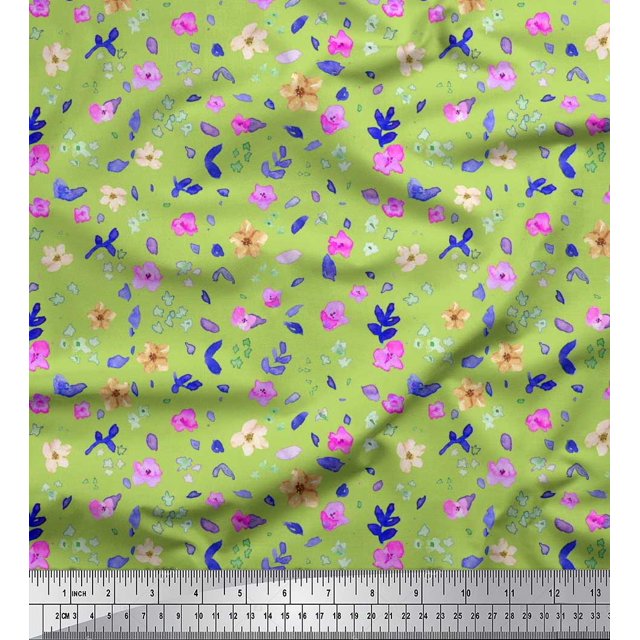 Soimoi Rayon Fabric Flower Watercolor Print Fabric by Yard 42 Inch Wide