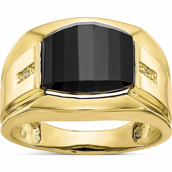 10K Yellow Gold Men's Diamond And Black Onyx Ring (Size 10) Made In United States 10x158