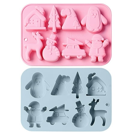 

Opvise 2Pcs Christmas Silicone Mold 8 Cavities Santa Snowman Elk Non-stick Food Grade Easy Release DIY Fondant Chocolate Candy Jelly Ice Cake Baking Mold for Christmas Blue Pink