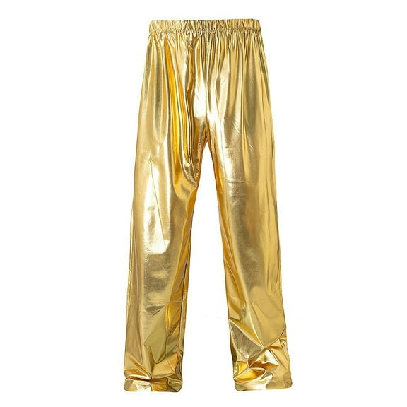 HOOMEUMY Mens Shiny Pants Stylish Sequin Straight Legs Jogger Pants Drawstring Waist Party Club Trousers (Gold,L)