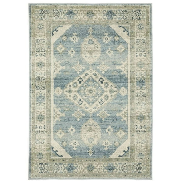 Oriental Weavers Branson Area Rug - BR03A - 9'10" x 12'10" - in Blue/ Gray - Vintage Inspired, Stain Resistant, Family and Pet Friendly , Family, Dining, Living Room Rug