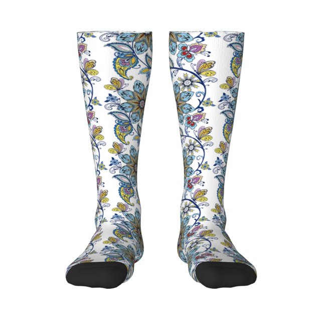 Fotbe Flowers and Butterflies Calcetas Divertidas Estampadas para Hombre y Mujer, Calcetas de Algodón hasta la Rodilla para Caminar, Correr, Enfermería y Embarazo