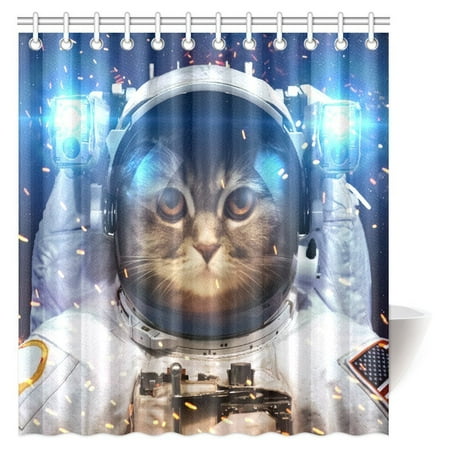 Mypop Cat Decorations Shower Curtain Astronaut In Space Graphic Mypop Cat Decorations Shower Curtain Astronaut In Space Graphic Galaxy Cosmos Art Prints For