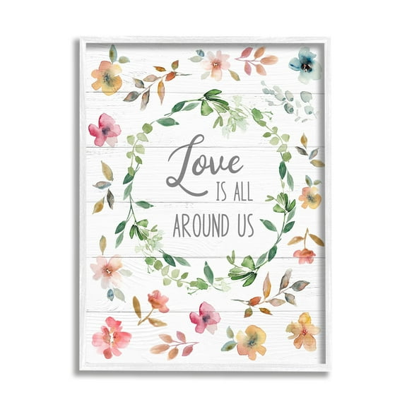 Stupell Industries Love is Around Us Motivational Spring Phrase Watercolor Flowers, 16 x 20, Design by Carol Robinson