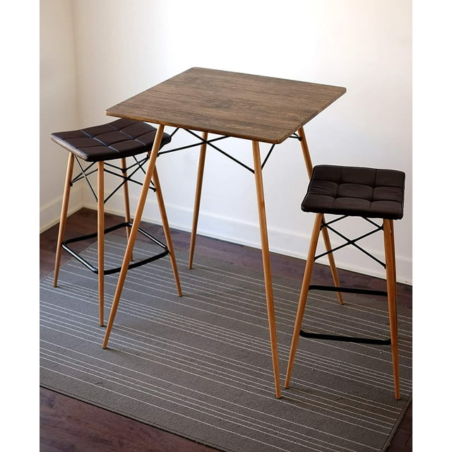 Inspirer Studio Ensemble de Table de Bar, Ensemble de Salle à Manger de Pub Moderne, Ensemble de Table de Comptoir de Cuisine (Ensemble de 3 Pcs (Table Brun Rustique avec 2 Tabourets de Bar))