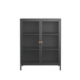 thumbnail image 2 of Benoite 40.04-inch Black Two Door Metal Storage Cabinet with Fluted Clear Doors and Gold Handles, 2 of 2