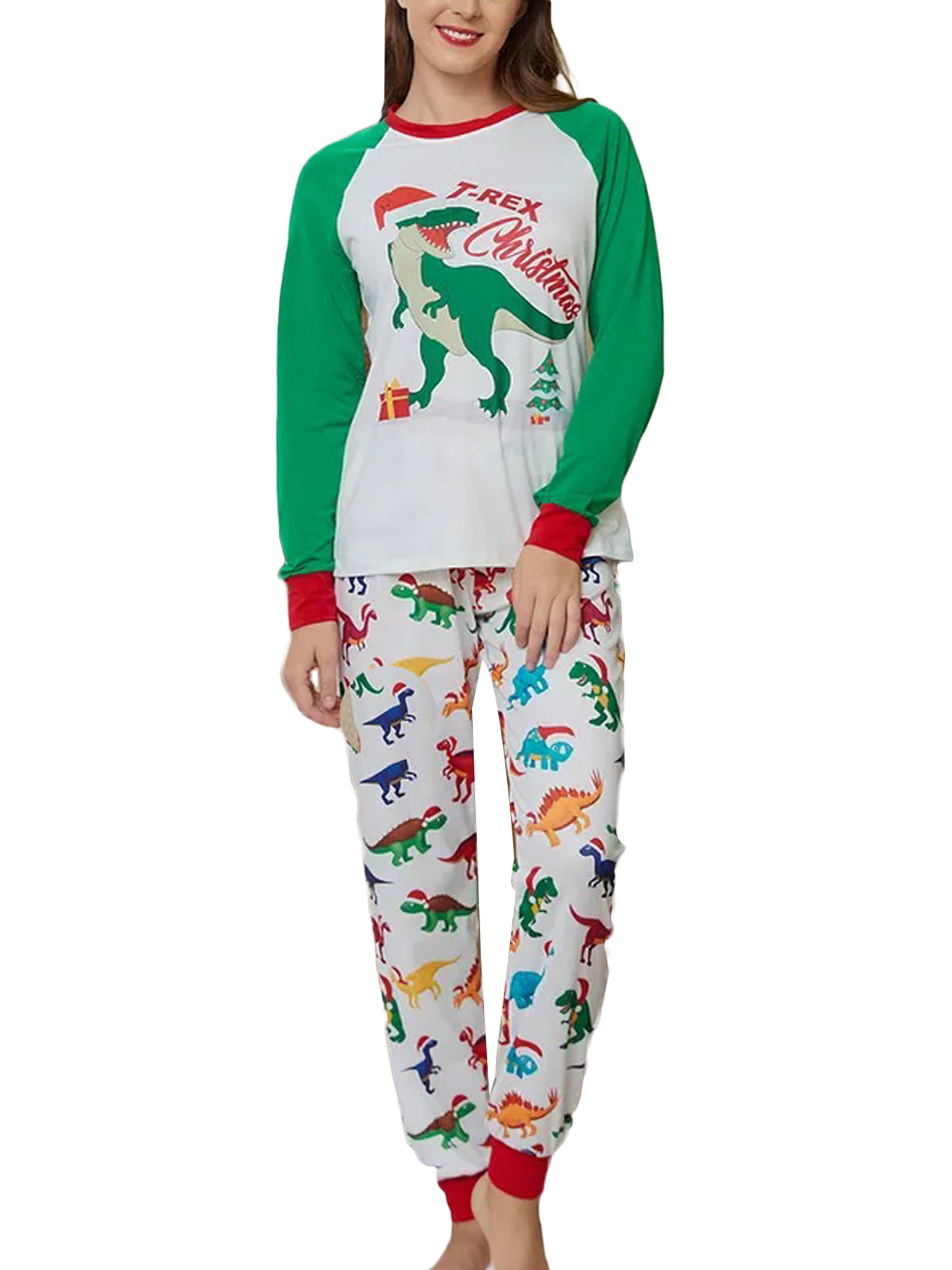 Christmas All Over Dinosaur Print Family Matching Long-sleeve Pajamas Sets