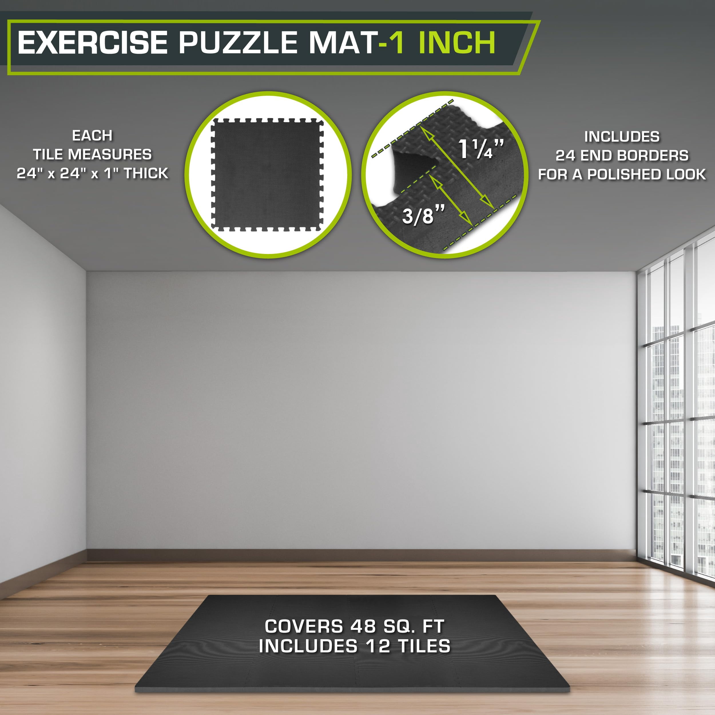 Weaved Pattern Extra Thick Exercise Puzzle Mat 1-inch  Eva Foam Interlocking Tiles For Protective Cushioned Flooring Home And Gym Equipment; Black 48 Sq Ft 12