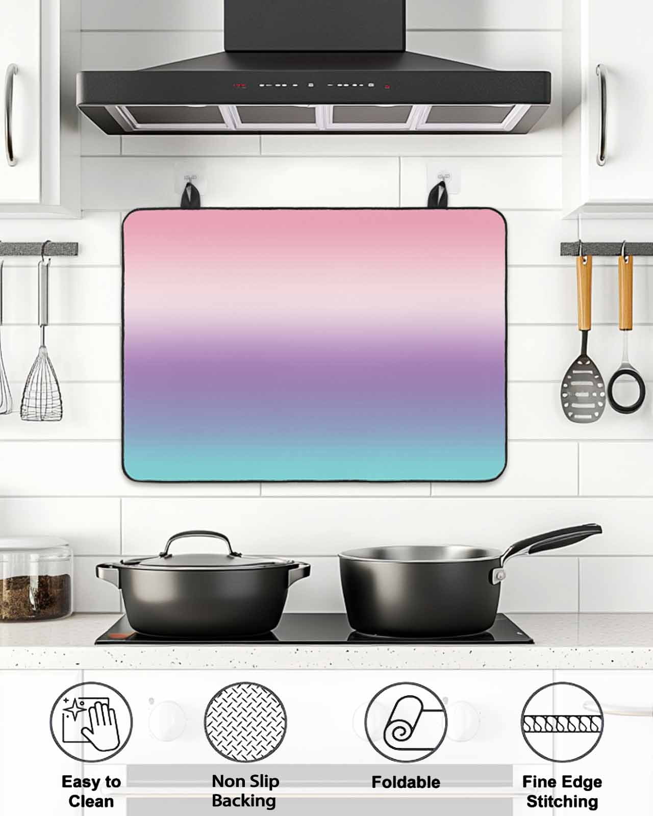 Stove Top Covers for Electric Stove, Pink Purple Teal Ombre Cream Glass Stovetop Cover Protector, Modern Abstract Art Aesthetics Induction Cooktop Protector Oven Mat for Kitchen Countertop 24"x21"