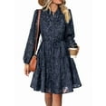 thumbnail image 3 of Womens Long Sleeve Fall Dresses 2025 Button Up Waist with Belt A-Line Mini Dress Casual Fall Winter Dress Navy Blue M, 3 of 9