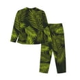 thumbnail image 2 of Kll Tropical Palm Leaves Fern Leaf Print Women'S Long Sleeve Pajamas With Pants Sleepwear Loungewear 2 Set-Small, 2 of 9