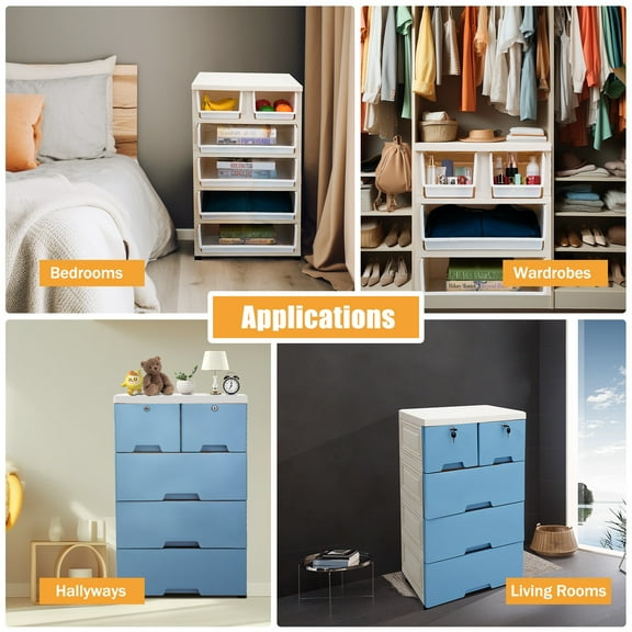 Plastic Storage Tower, 6 Drawers Plastic Dresser Storage Tower Closet Organizer, 40 X 19.7 Inch Storage Tower with Drawer, Multi-layer Closet Organizer for Home, Office, Bedroom (Blue)