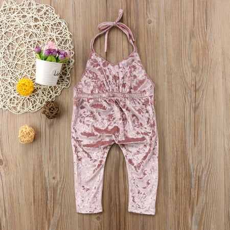 - Baby Little Girls Sling Halter Backless Velvet Romper Jumpsuit Bodysuit Harem Pants Outfits