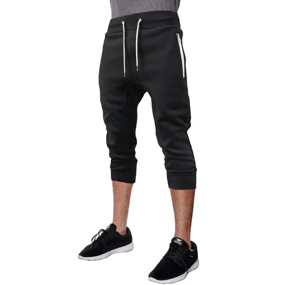 Ma Croix Mens Capri Fleece Joggers with Zipper Pockets Athletic Workout Casual Short Pants