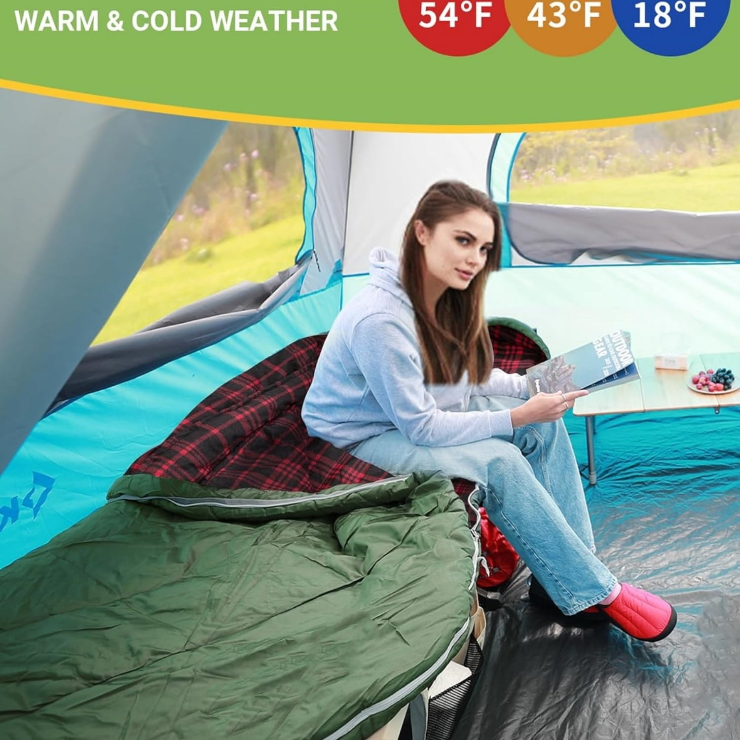 Sleeping Bag for Adults, Cold Weather & Warm Extra Wide Big & Tall XL Portable Waterproof Flannel Sleeping Bags, Essentials Gear Accessories for Camping Backpacking Hiking Indoor & Outdoor