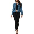 thumbnail image 2 of INSPIRE CHIC Mother's Day Women's Denim Jackets Button Down Peplum Hem Long Sleeves Cropped Jean Jacket Denim Blue L, 2 of 6