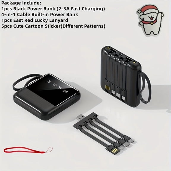 10000mAh Power Bank with 22.5W Super Fast Charging, 4-in-1 Detachable Cable & LED Light, Portable Phone Charger for Travel