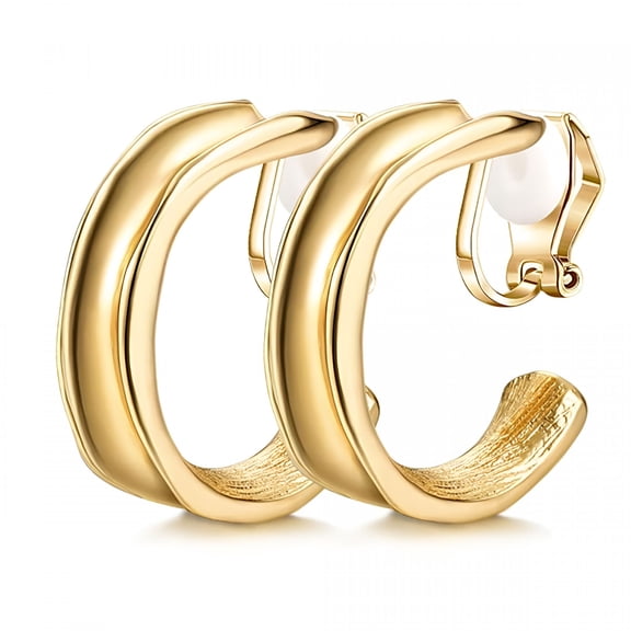 DESIGNICE Gold Clip on Earrings 14K Gold Plated Chunky Hoop Clip Hoop Earrings for Women Non-Pierced Chunky Gold Earrings