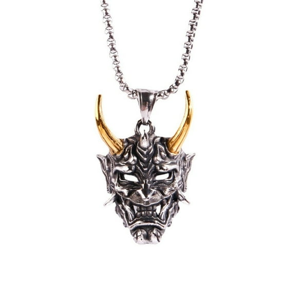 PikaLF Skull Necklace for Men, Golden Horn Skull Necklace, Gothic Demon Skull Head Necklace Halloween, Viking Skull Pendant Necklace with 23.6” Chain, Punk Skull Jewelry Gift for Men