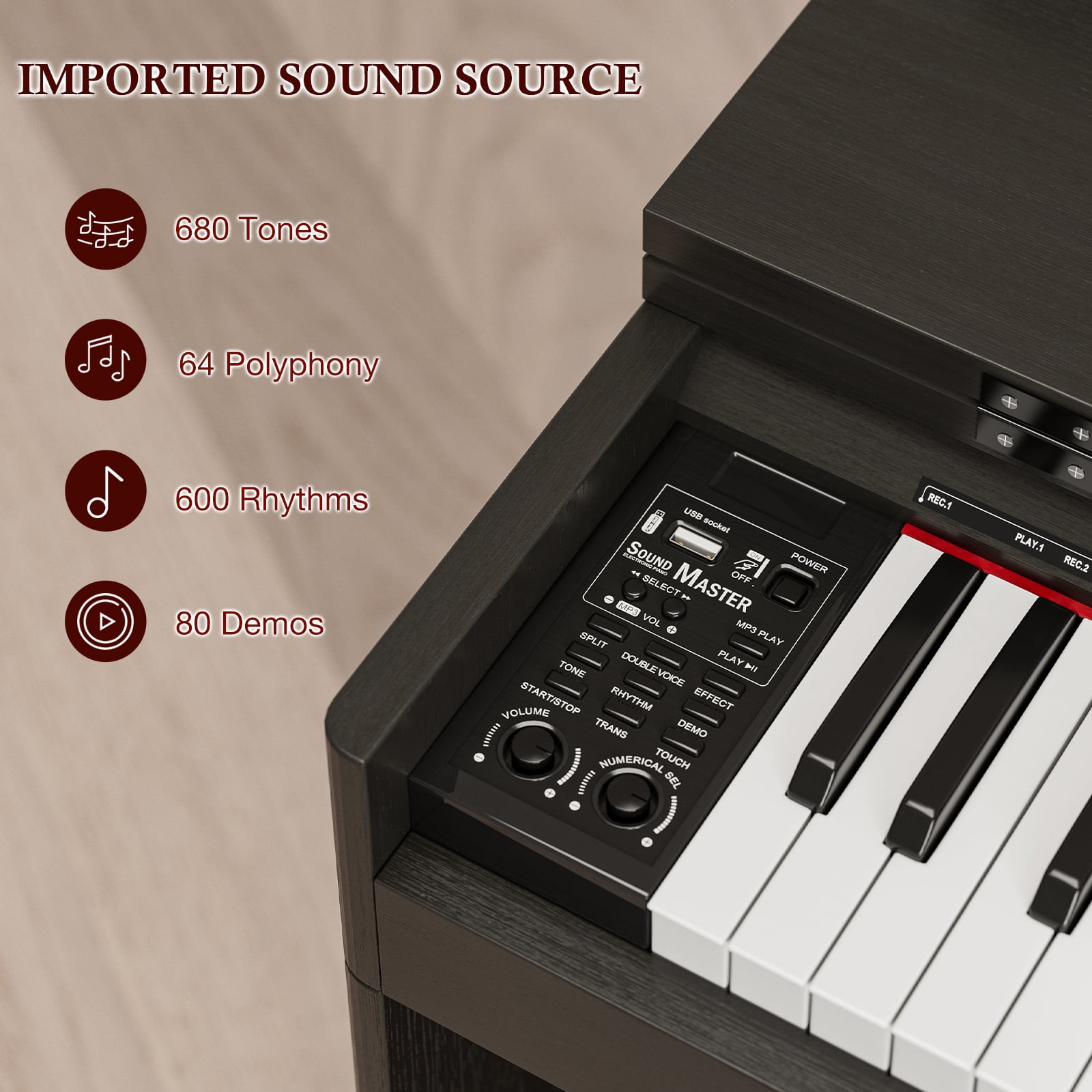 UMOMO 88 Key Digital Piano Keyboard with Piano Bench, Full Size Electric Piano with Piano Stand, Headphone Jack, 3 Pedal, Electronic Piano for Beginner, Adults, Black