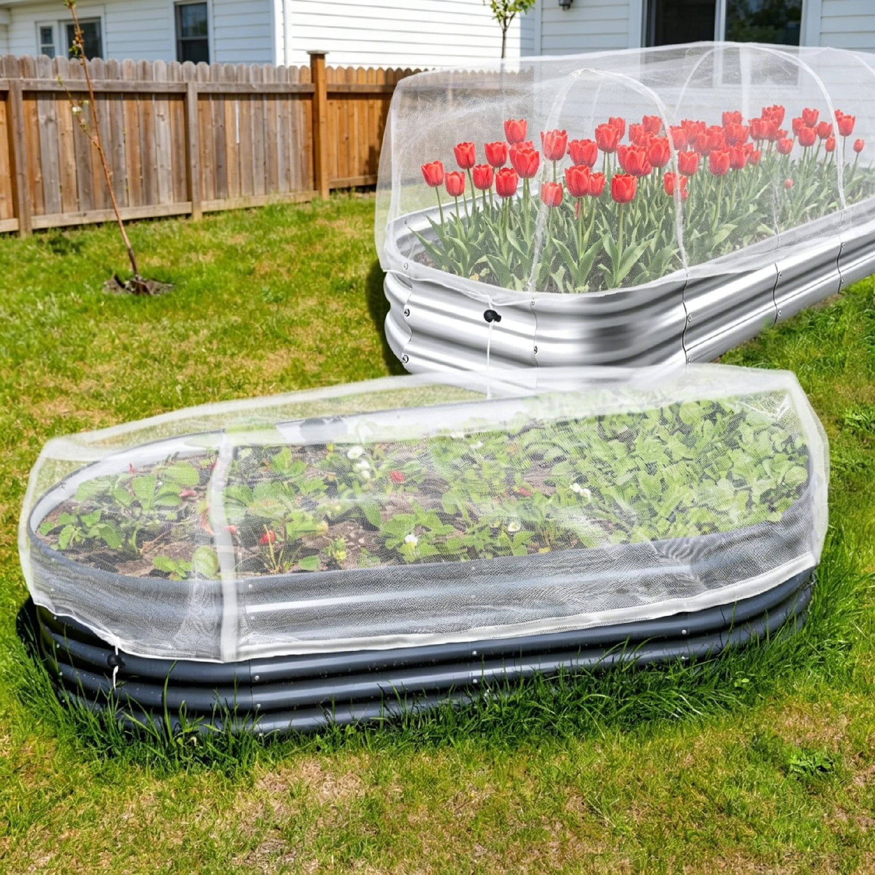 1 Pack 71×18×16 Inch Raised Bed Garden Netting, Fine Mesh Bird Pest Barrier with Drawstring, Reusable Plant Cover for Vegetables Fruits Crops Protection