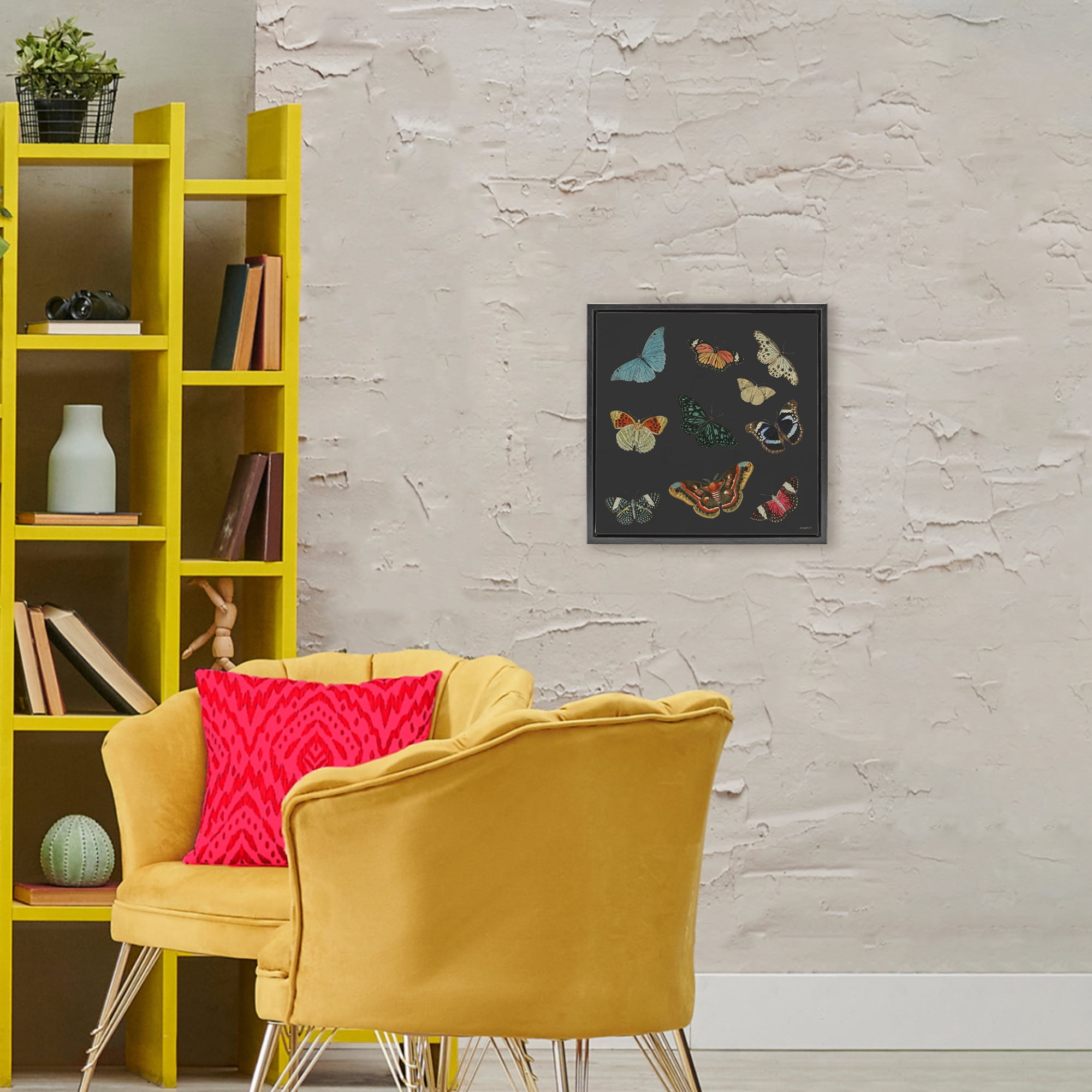 Stupell Industries Insects Group on Black Black Framed Floater Canvas Wall Art, design by Dan Meneely