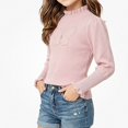 thumbnail image 3 of WAVSUF Kids Girls Knitted Sweater, Soft Comfort Ruffle Mock Neck Long Sleeve Winter Base Casual Undershirts Pink 7-8, 3 of 7