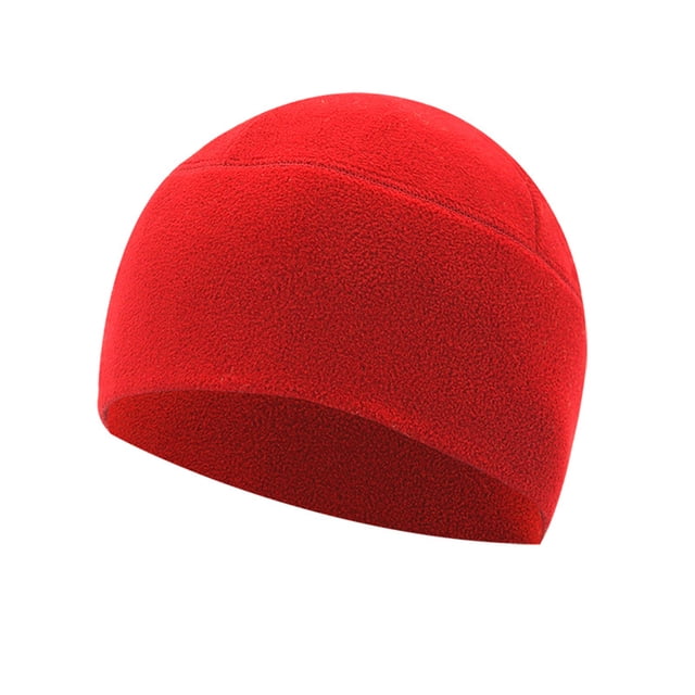 Hats Marine Thickened Mens Outdoor Warm Windproof Multi-Season Fleece Hats. A vibrant red fleece hat with a snug, rounded design, crafted from soft acrylic fiber for comfort and warmth. Suitable for outdoor use in various seasons, offering windproof protection. Free size with dimensions of 27cm width and 21cm length.