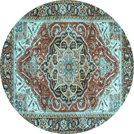 Ahgly Company Indoor Round Persian Light Blue Traditional Area Rugs, 7' Round